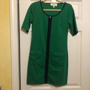 Francesca’s green and navy dress